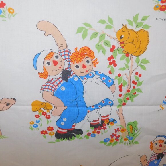 Vintage 1977 Raggedy Ann & Andy doll Twin Flat Bed Sheet / Fabric Wabasso - Picture 7 of 9